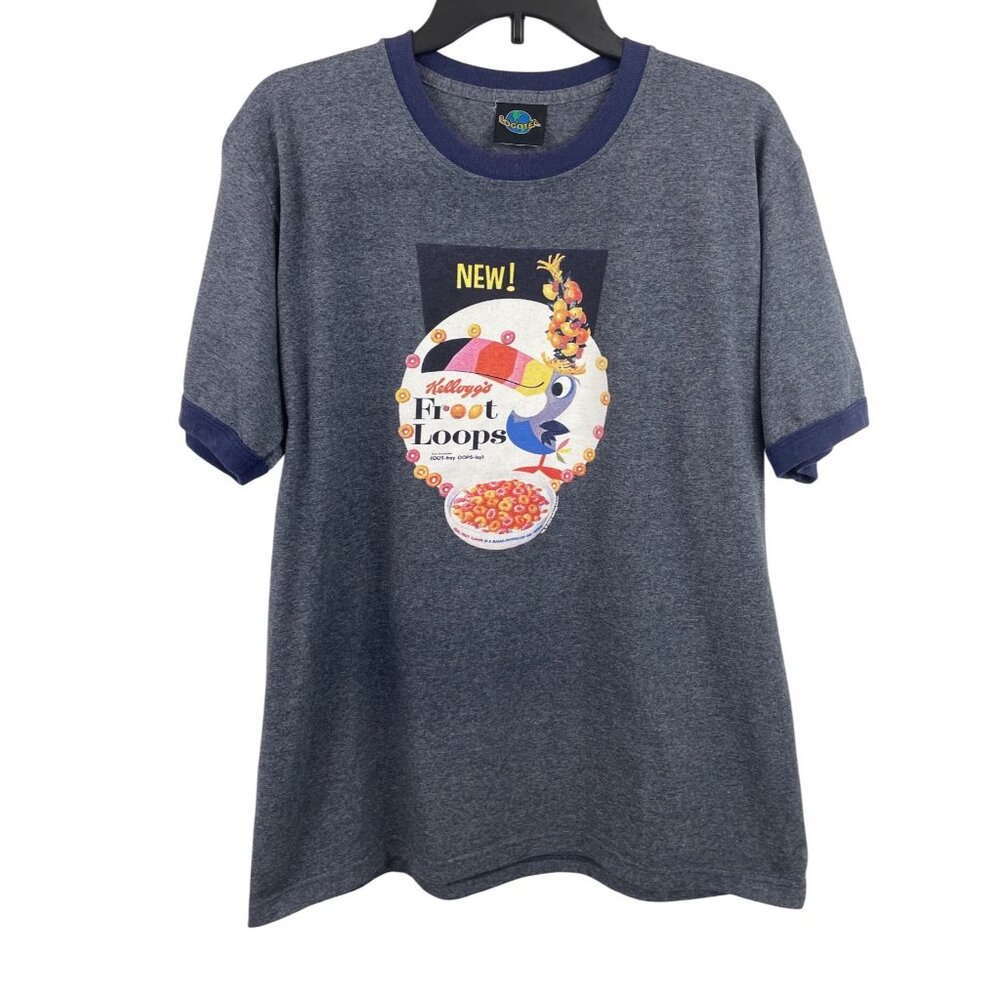 Kellogg's Froot Loops Shirt Mens Large Blue Toucan Sam Graphic Tee Cereal Mascot